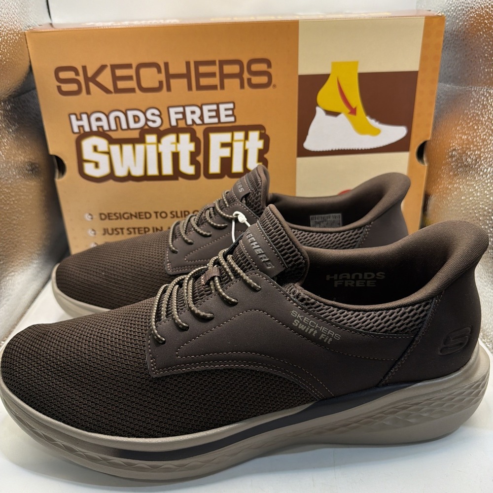 Skechers Men's Sneaker Hands Free Swift Fit "No More Bending" Brown Size 12